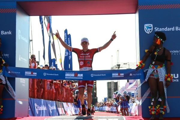 "PORT ELIZABETH, SOUTH AFRICA - APRIL 10: In this handout image provided by Ironman Ben Hoffman wins the men's event during the Standard Bank IRONMAN African Championship at Nelson Mandela Bay, Port Elizabeth on April 10th, 2016 in Port Elizabeth, South Africa. (Photo by Craig Muller/IRONMAN via Getty Images)"