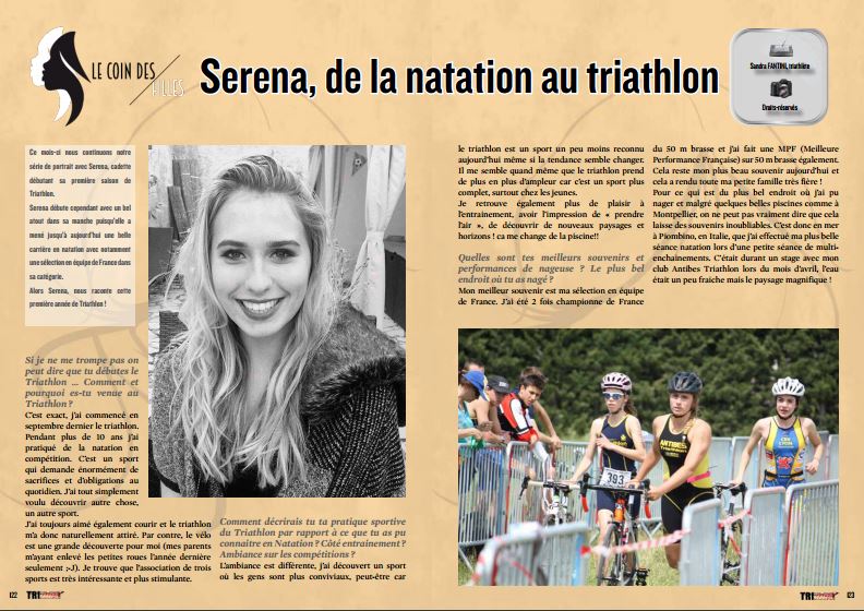 A la rencontre de Serena, de la natation au triathlon, dans TrimaX#153