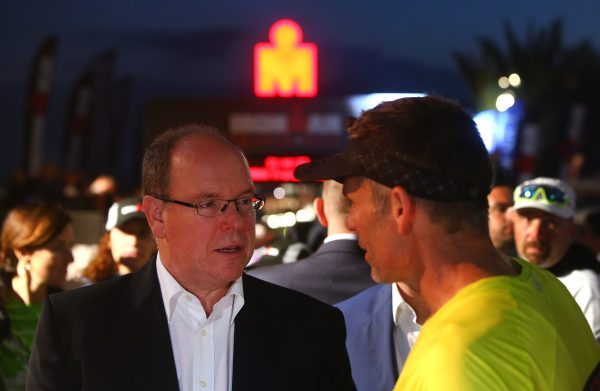 NICE, FRANCE - JUNE 05:  Prince Albert of Monaco (R) chats with Christophe Santini during the Ironman France on June 05, 2016 in Nice, France. (Photo by Charlie Crowhurst/Getty Images for Ironman) *** Local Caption ***  Prince Albert of Monaco; Christophe Santini