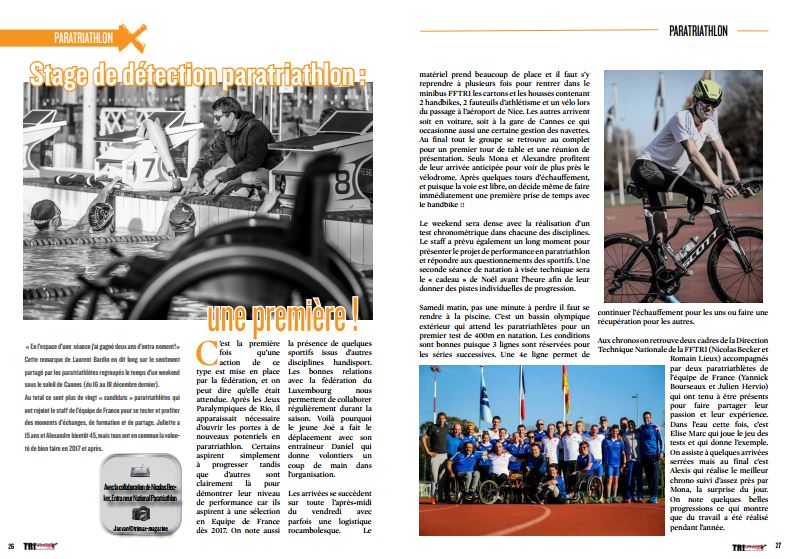 A lire dans trimaX# 160 : Stage de détection paratriathlon : une première !