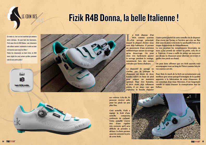 Découvrez dans TrimaX#161 : Fizik R4B Donna, la belle Italienne !