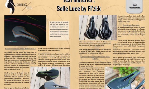Ce mois-ci TrimaX#64 dans le coin des filles vous parle de la Selle Luce by Fi’zi:k