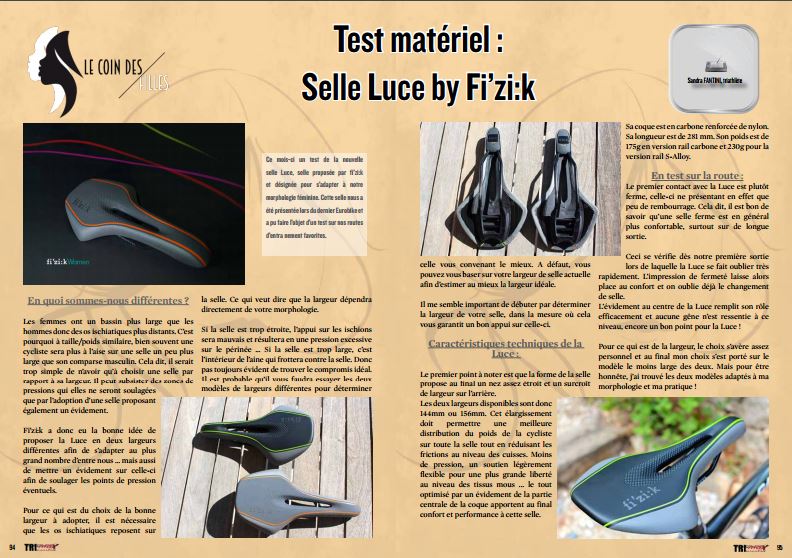 Ce mois-ci TrimaX#64 dans le coin des filles vous parle de la Selle Luce by Fi’zi:k