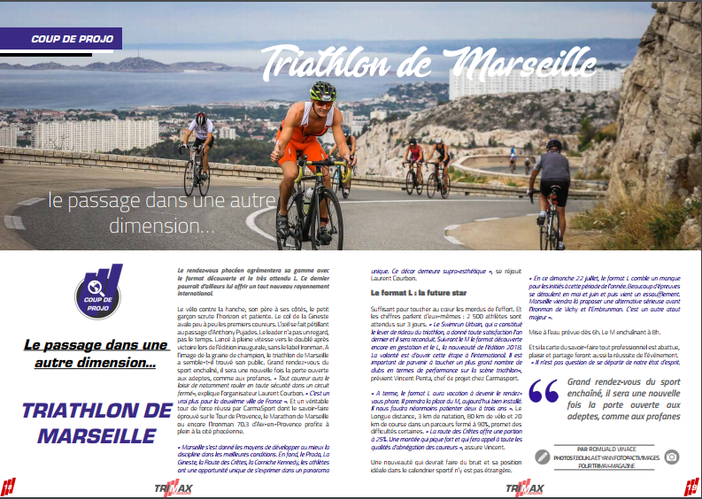 Coup de projo sur le Triathlon de Marseille dans le magazine TrimaX#171