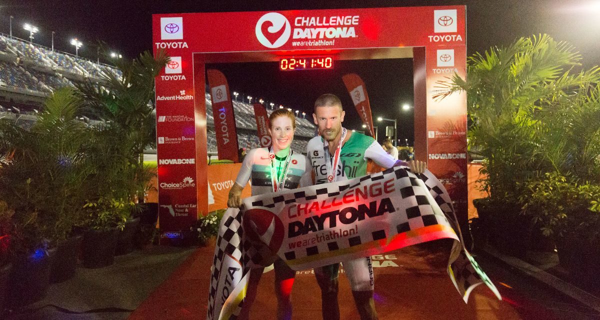 Spectacular Canadian victories at CHALLENGEDAYTONA: Lionel Sanders and Paula Findlay celebrating magnificent race